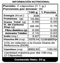 L-TRIPTOFANO + VITAMINA B6 Frasco con 60 cápsulas .900