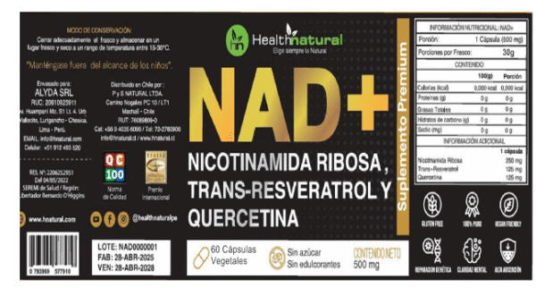 NAD+ (NICOTINAMIDA RIBOSA + TRANS RESVERATROL + QUERCETINA) 60 capsulas