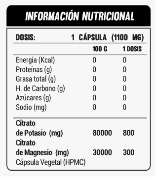 Citrato de Magnesio + Potasio 1100 mg 120 capsulas